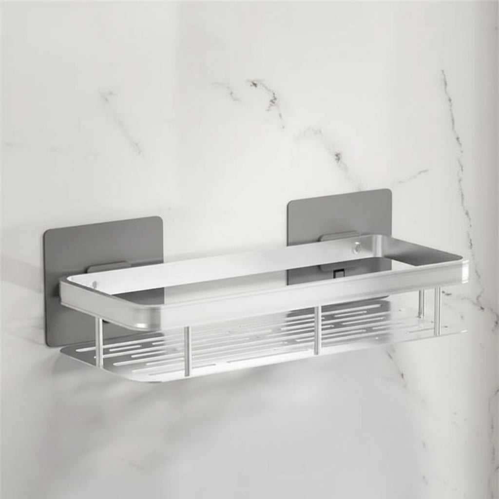 Scandinavian Bathroom Wall Shelf with Drill-Free Adhesive Mounting