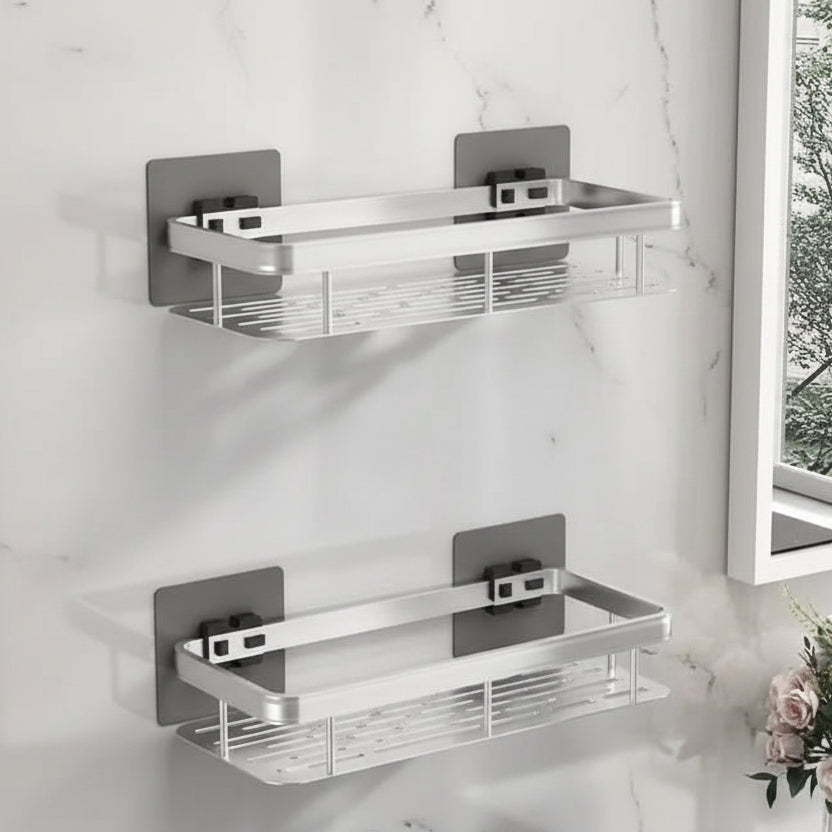 Scandinavian Bathroom Wall Shelf with Drill-Free Adhesive Mounting