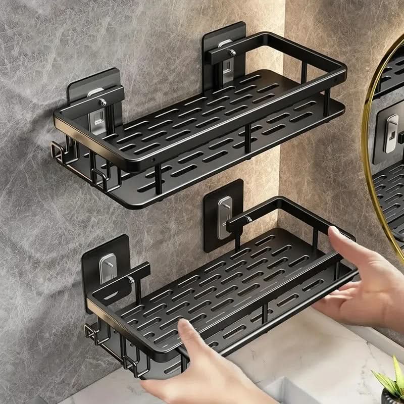 Scandinavian Bathroom Wall Shelf with Drill-Free Adhesive Mounting