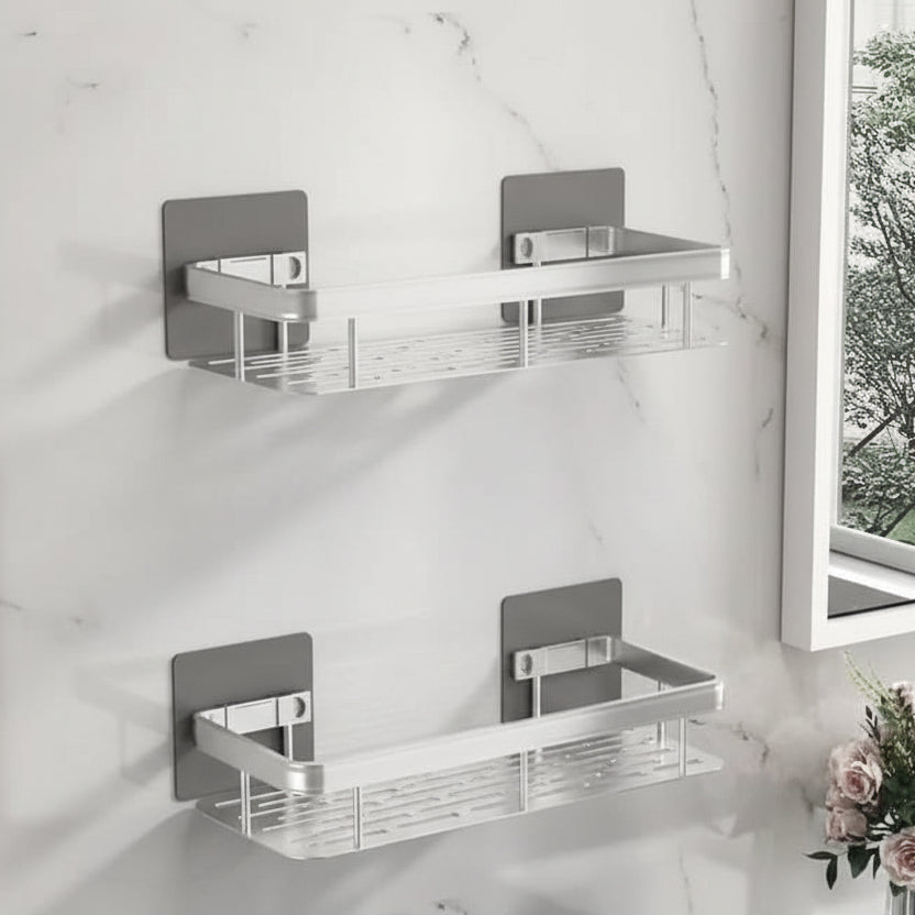 Scandinavian Bathroom Wall Shelf with Drill-Free Adhesive Mounting