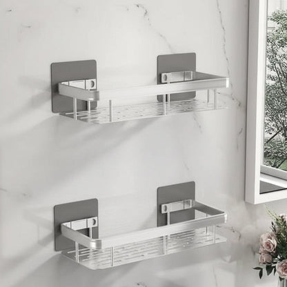 Scandinavian Bathroom Wall Shelf with Drill-Free Adhesive Mounting