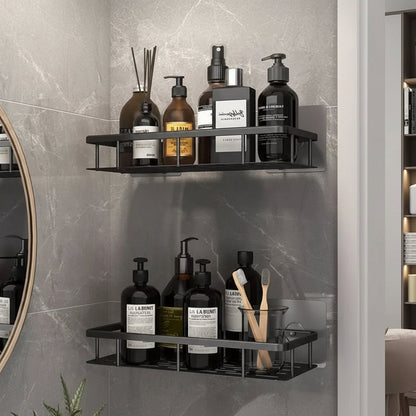 Scandinavian Bathroom Wall Shelf with Drill-Free Adhesive Mounting