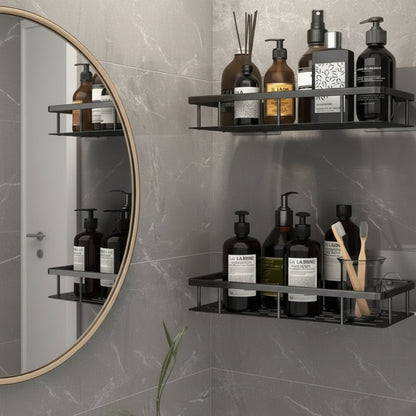 Scandinavian Bathroom Wall Shelf with Drill-Free Adhesive Mounting