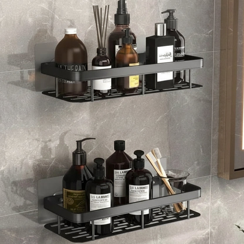 Scandinavian Bathroom Wall Shelf with Drill-Free Adhesive Mounting