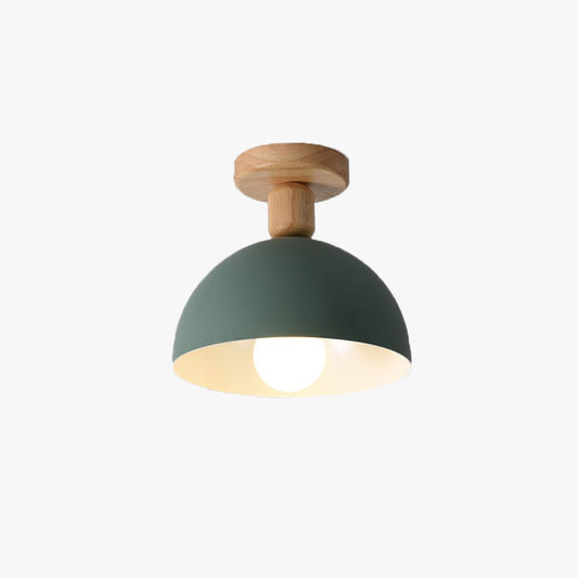 Scandinavian Semi-Flush Ceiling Light with Dome Shade and Wood Detail