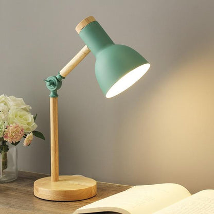Scandinavian Table Lamp with Adjustable Arm and Wood Base