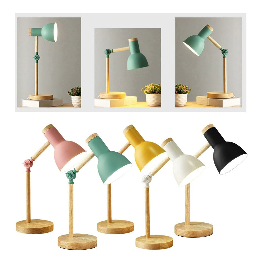 Scandinavian Table Lamp with Adjustable Arm and Wood Base