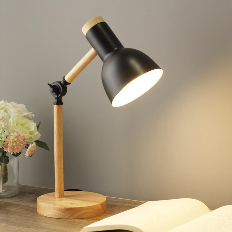 Scandinavian Table Lamp with Adjustable Arm and Wood Base