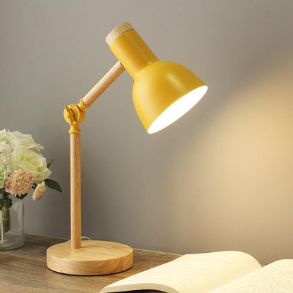 Scandinavian Table Lamp with Adjustable Arm and Wood Base