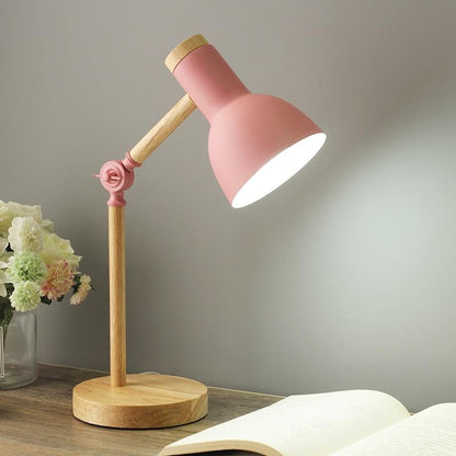 Scandinavian Table Lamp with Adjustable Arm and Wood Base