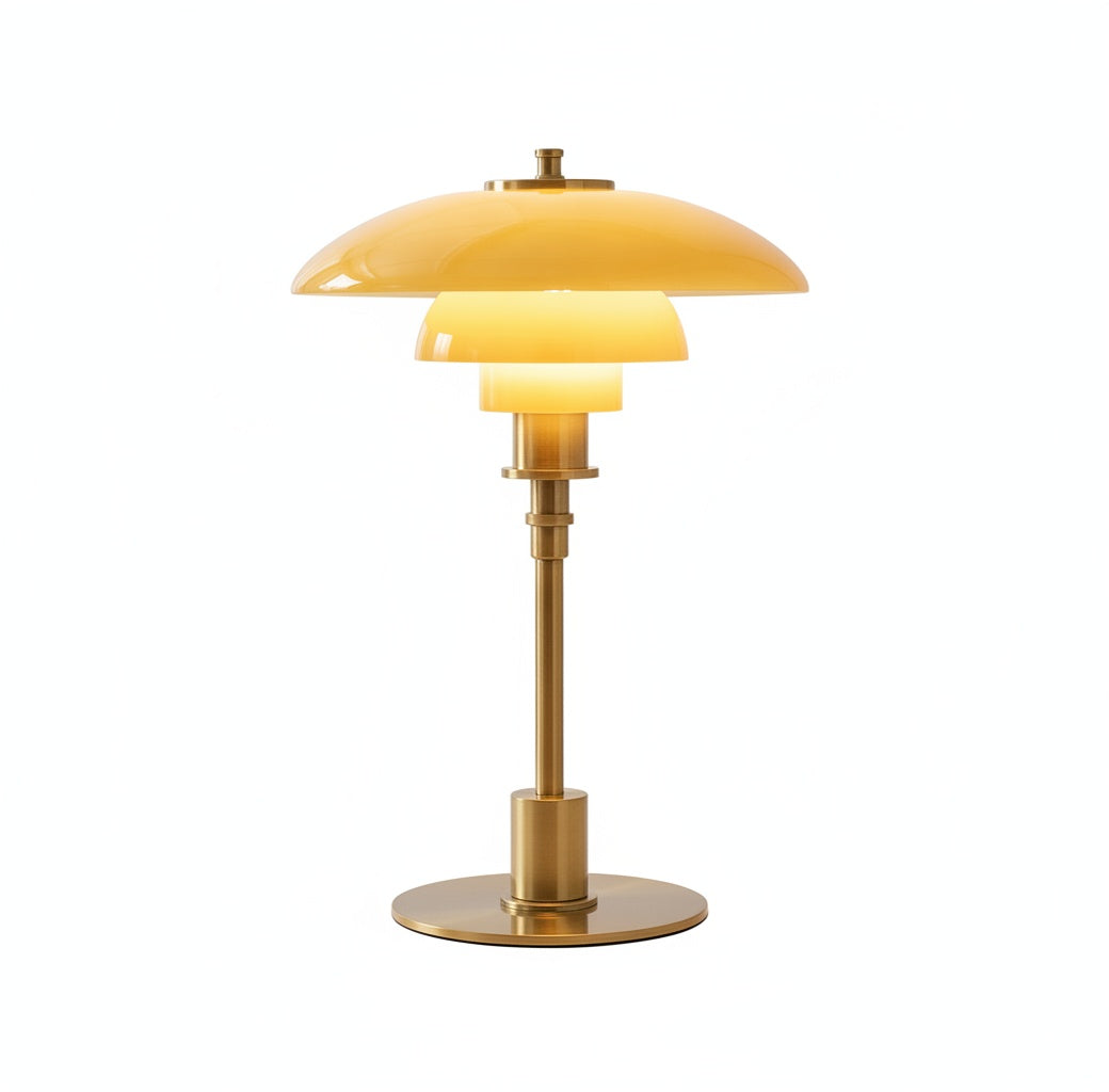 Scandinavian Table Lamp with Triple-Layered Glass Shade and Brass or Chrome Base