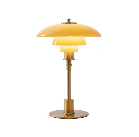 Scandinavian Table Lamp with Triple-Layered Glass Shade and Brass or Chrome Base