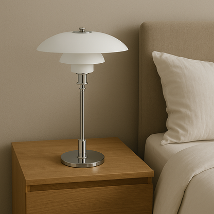 Scandinavian Table Lamp with Triple-Layered Glass Shade and Brass or Chrome Base