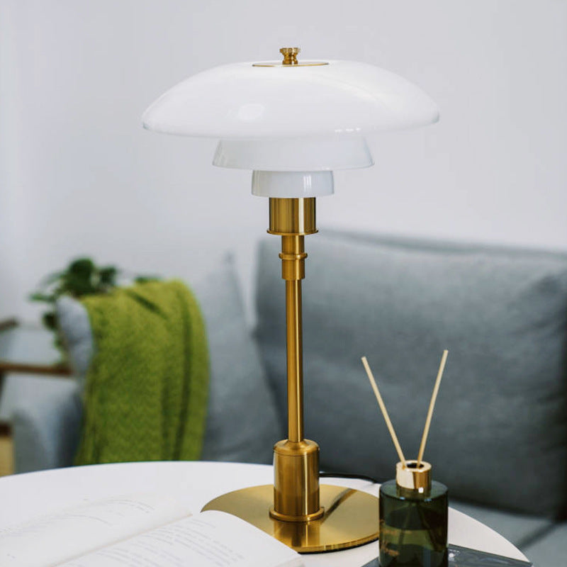 Scandinavian Table Lamp with Triple-Layered Glass Shade and Brass or Chrome Base