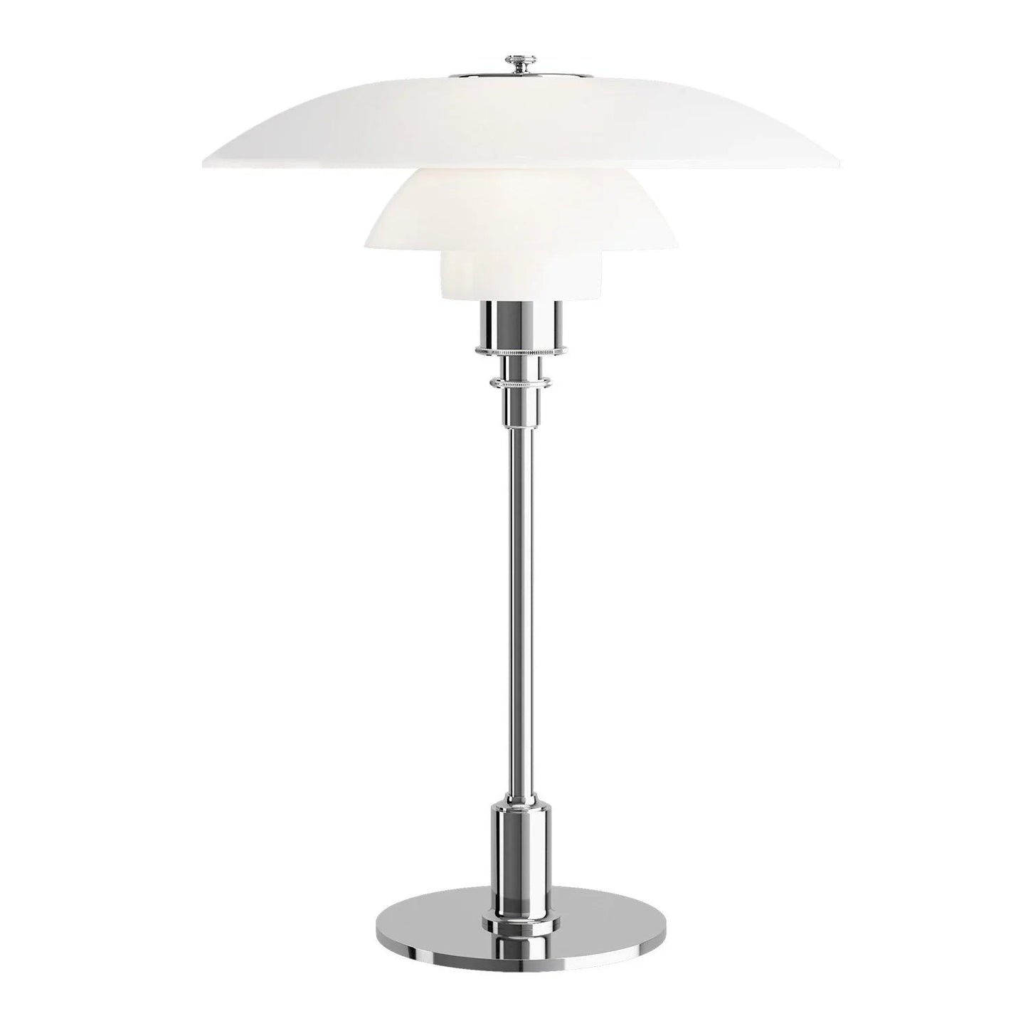 Scandinavian Table Lamp with Triple-Layered Glass Shade and Brass or Chrome Base