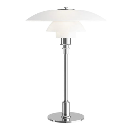 Scandinavian Table Lamp with Triple-Layered Glass Shade and Brass or Chrome Base
