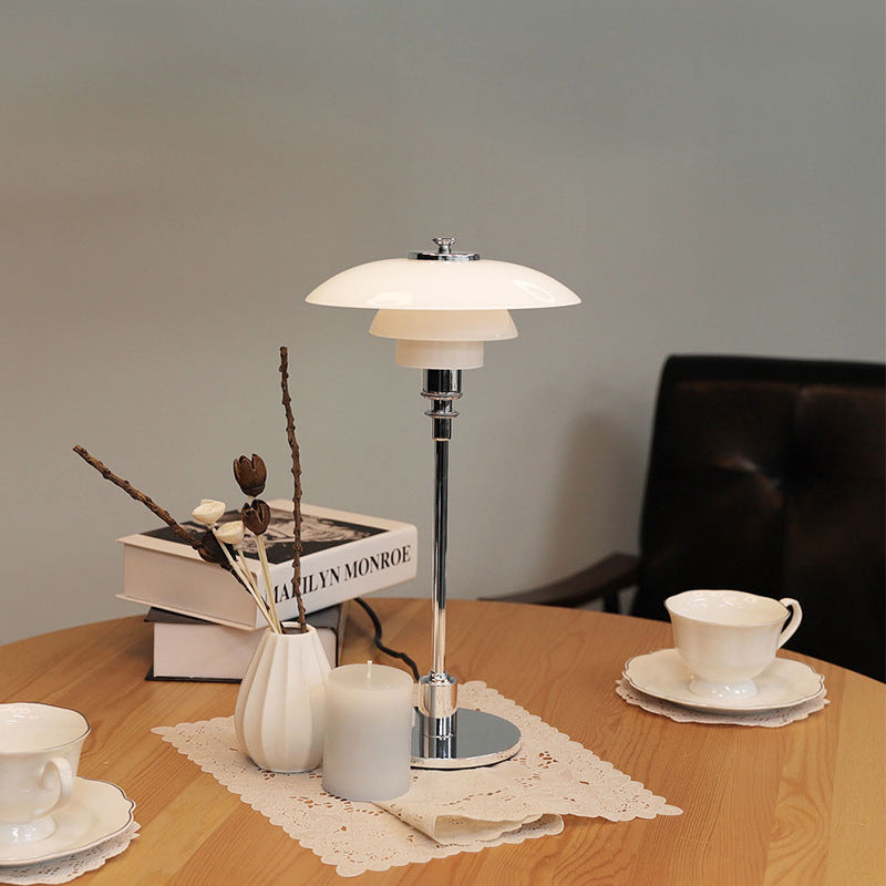 Scandinavian Table Lamp with Triple-Layered Glass Shade and Brass or Chrome Base
