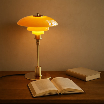 Scandinavian Table Lamp with Triple-Layered Glass Shade and Brass or Chrome Base