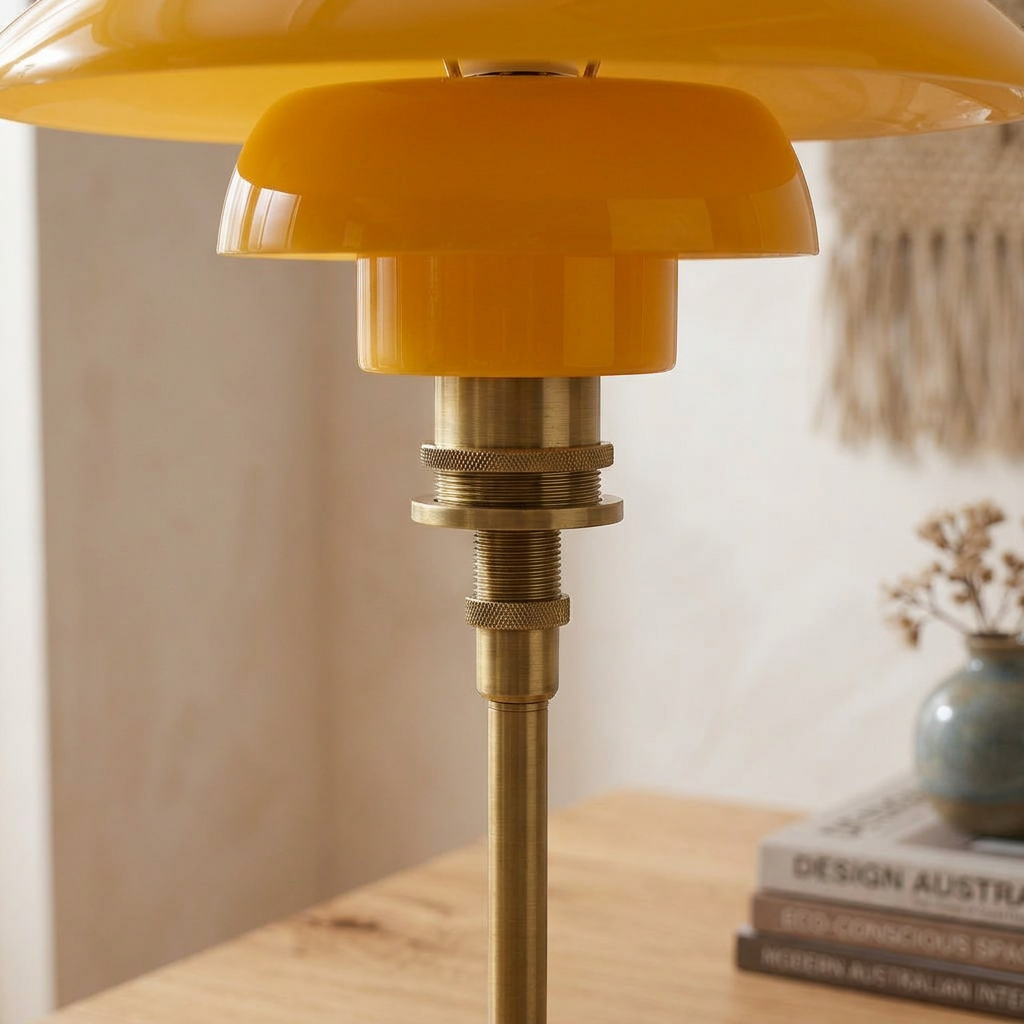 Scandinavian Table Lamp with Triple-Layered Glass Shade and Brass or Chrome Base