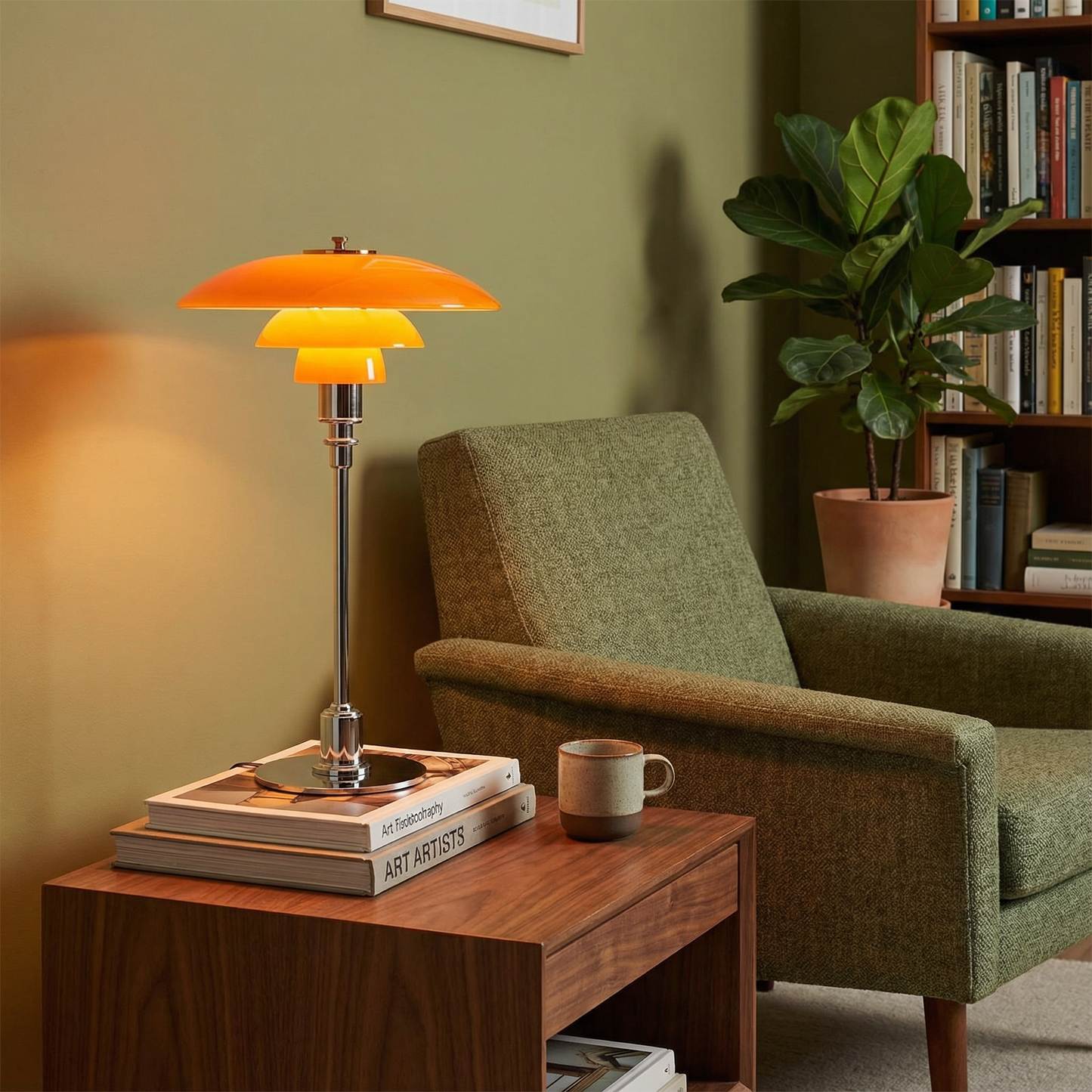 Scandinavian Table Lamp with Triple-Layered Glass Shade and Brass or Chrome Base