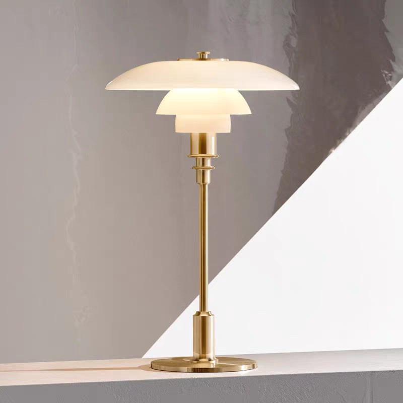 Scandinavian Table Lamp with Triple-Layered Glass Shade and Brass or Chrome Base