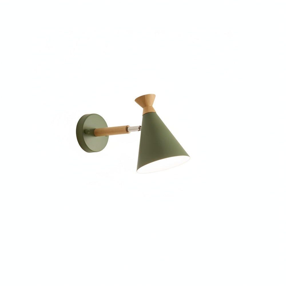 Scandinavian Wall Lamp with Wooden Accent and Cone Shade