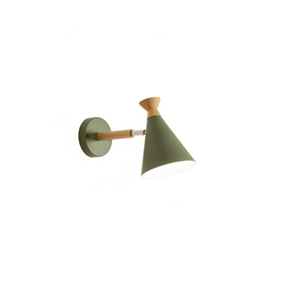 Scandinavian Wall Lamp with Wooden Accent and Cone Shade