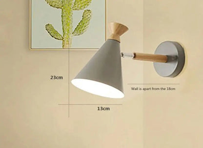 Scandinavian Wall Lamp with Wooden Accent and Cone Shade
