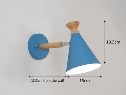 Scandinavian Wall Lamp with Wooden Accent and Cone Shade