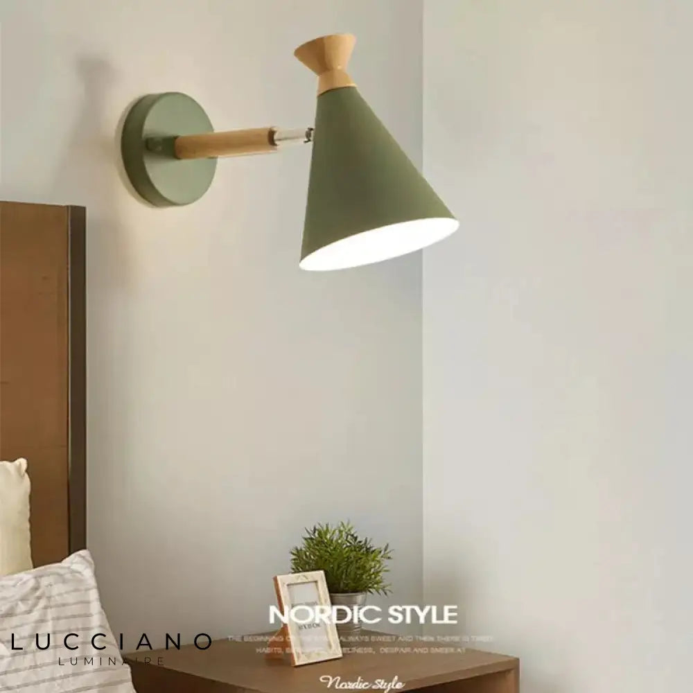 Scandinavian Wall Lamp with Wooden Accent and Cone Shade