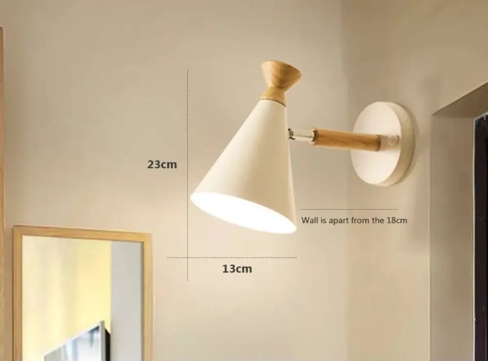 Scandinavian Wall Lamp with Wooden Accent and Cone Shade