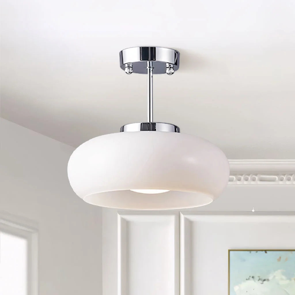 Semi Flush Mount Ceiling Light Modern Bauhaus with Round Glass Shade