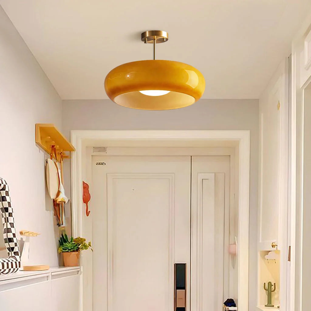 Semi Flush Mount Ceiling Light Modern Bauhaus with Round Glass Shade