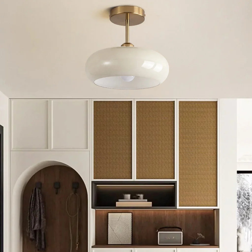 Semi Flush Mount Ceiling Light Modern Bauhaus with Round Glass Shade