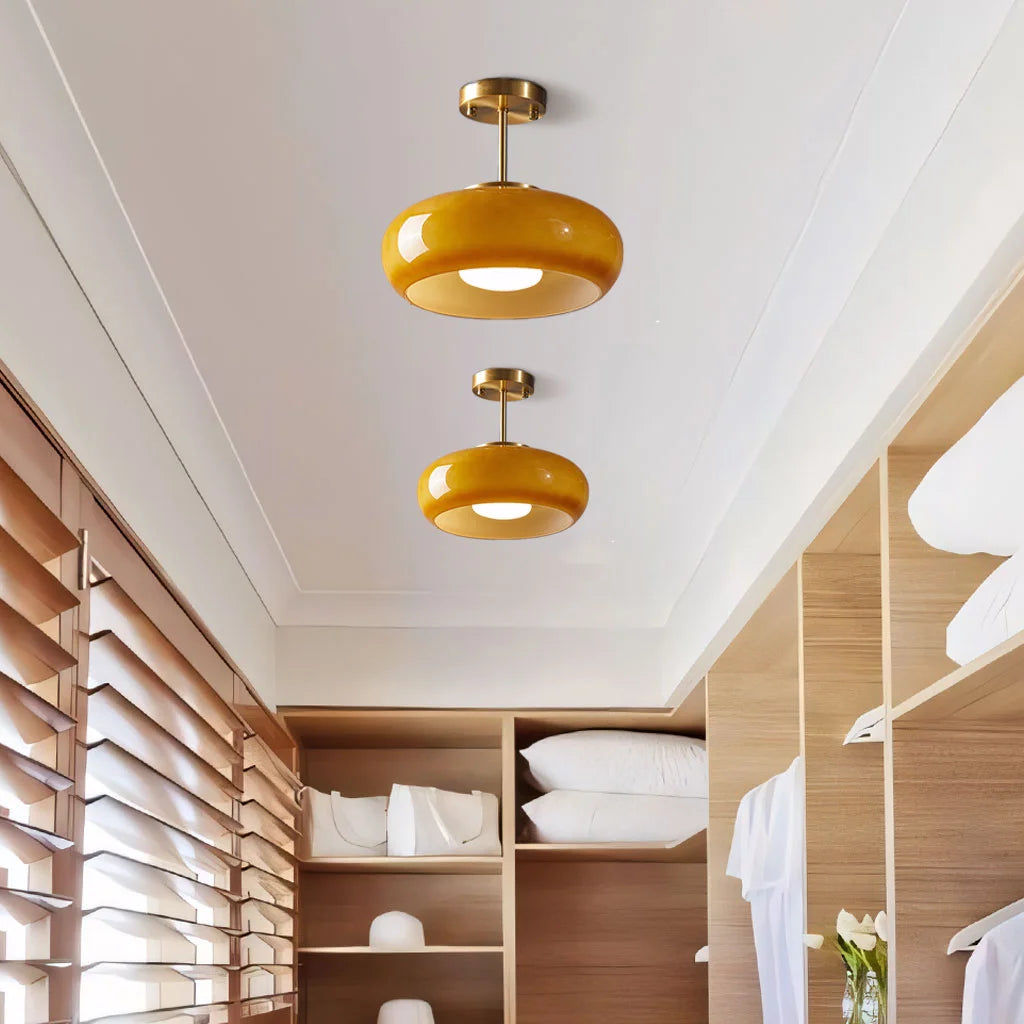 Semi Flush Mount Ceiling Light Modern Bauhaus with Round Glass Shade