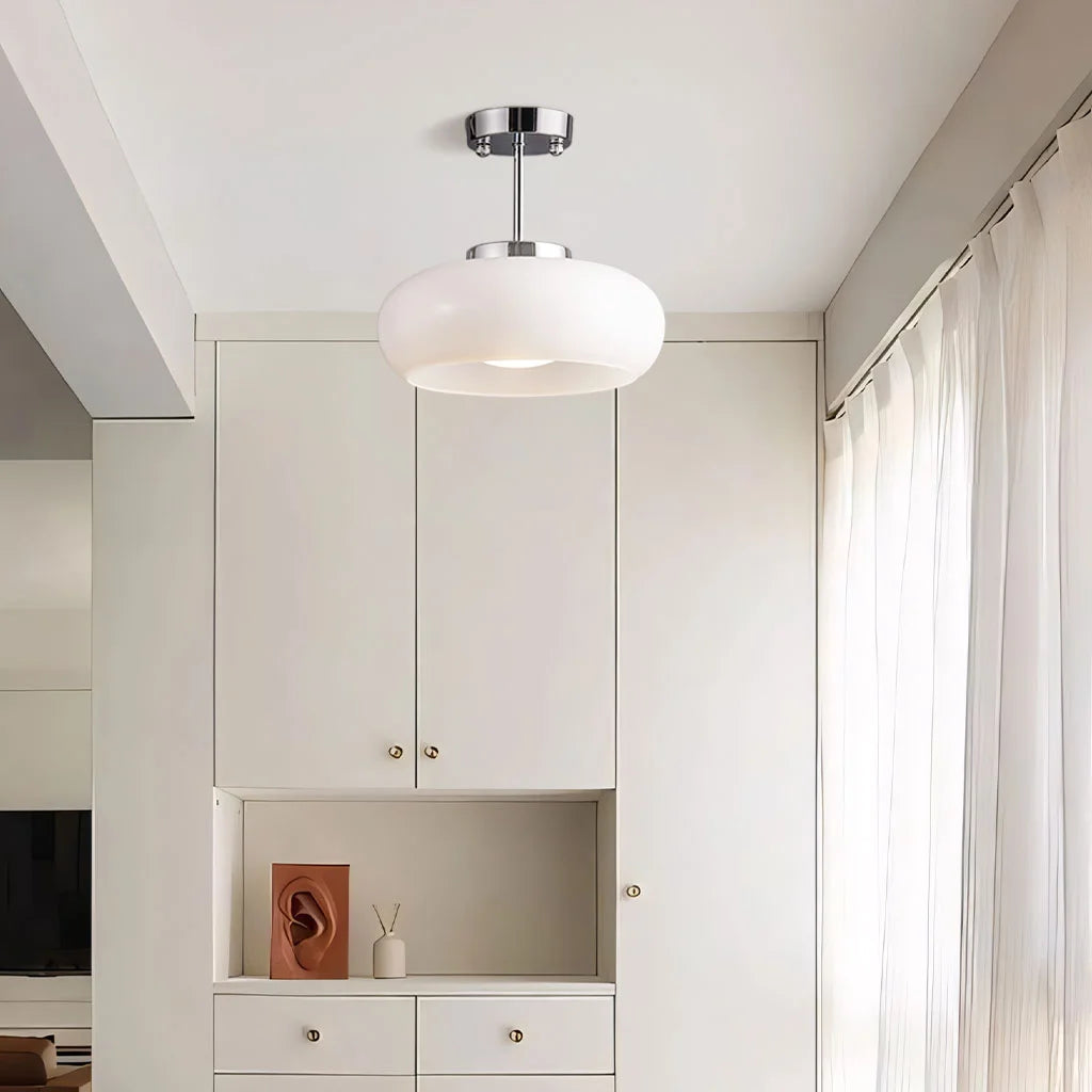 Semi Flush Mount Ceiling Light Modern Bauhaus with Round Glass Shade