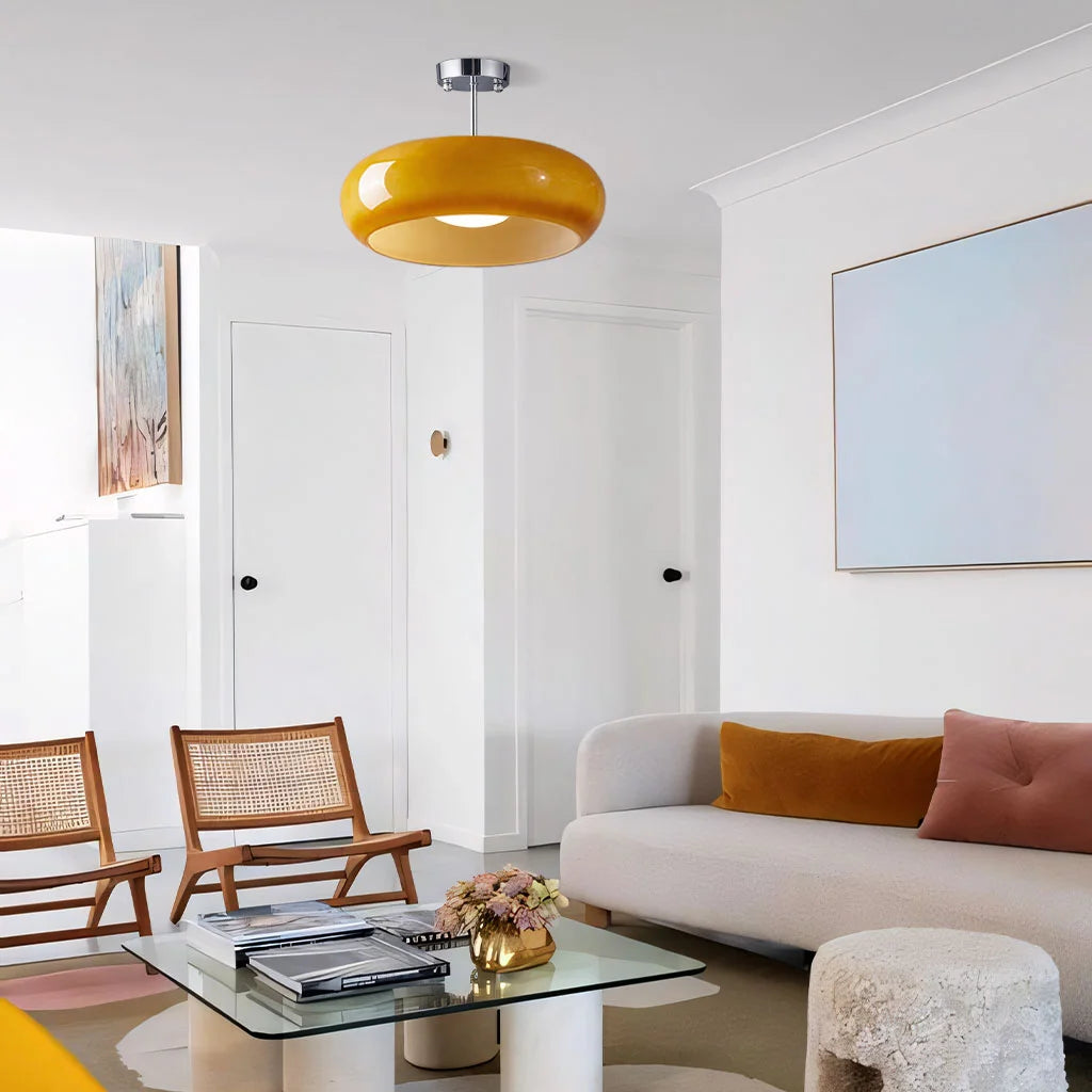 Semi Flush Mount Ceiling Light Modern Bauhaus with Round Glass Shade