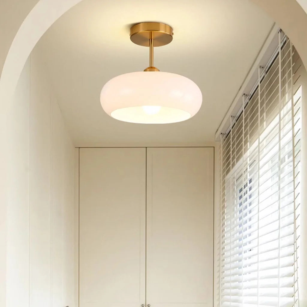 Semi Flush Mount Ceiling Light Modern Bauhaus with Round Glass Shade