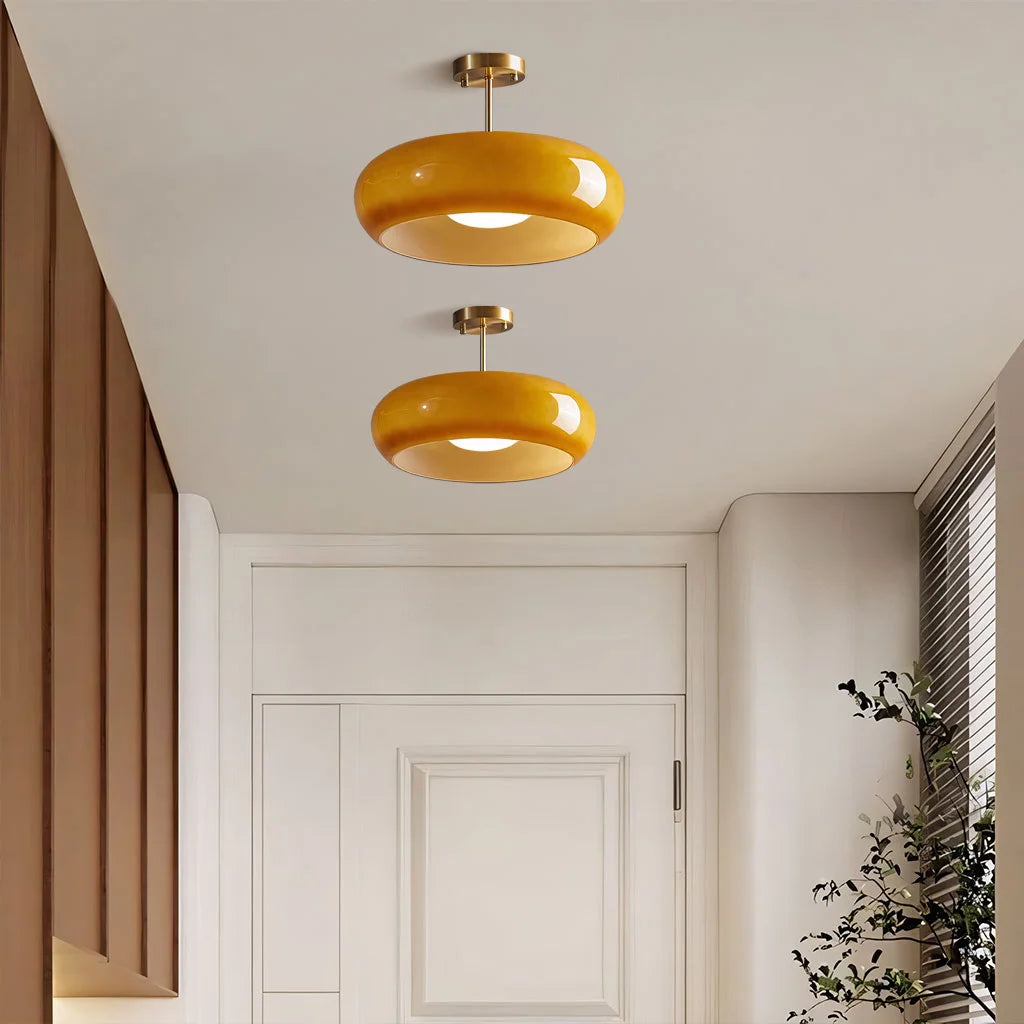 Semi Flush Mount Ceiling Light Modern Bauhaus with Round Glass Shade