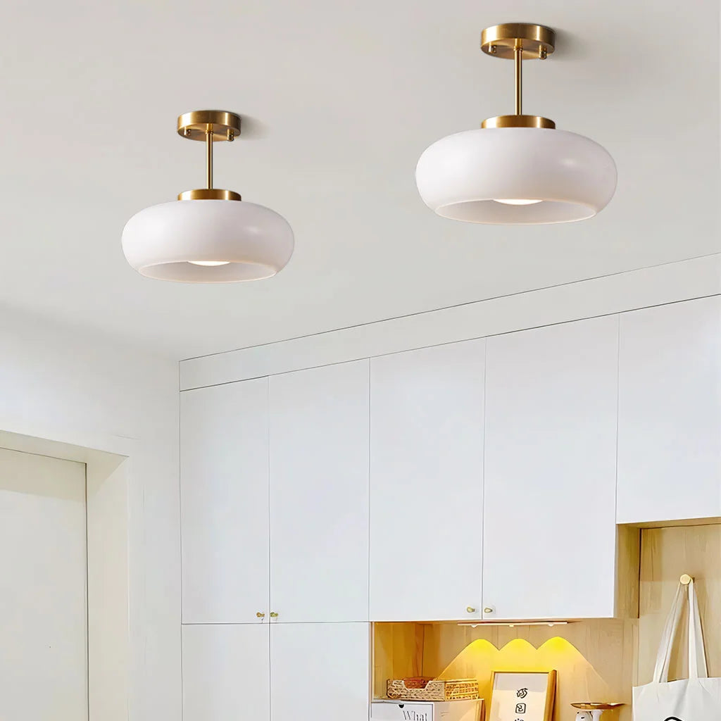 Semi Flush Mount Ceiling Light Modern Bauhaus with Round Glass Shade