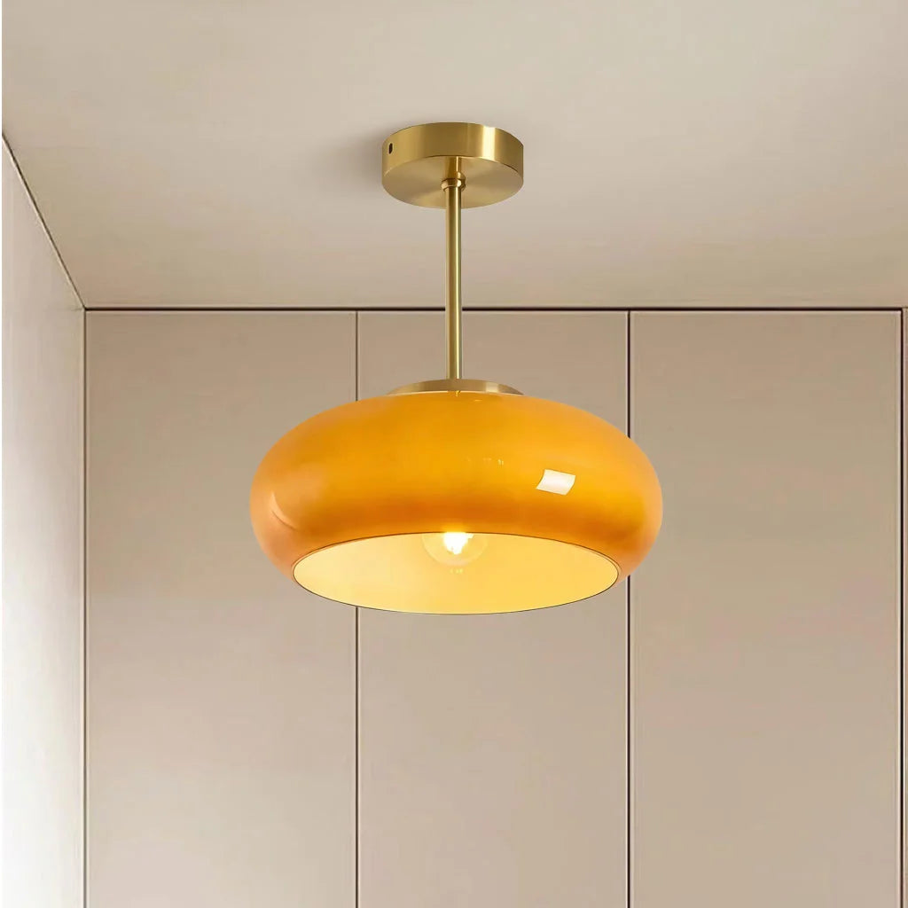 Semi Flush Mount Ceiling Light Modern Bauhaus with Round Glass Shade