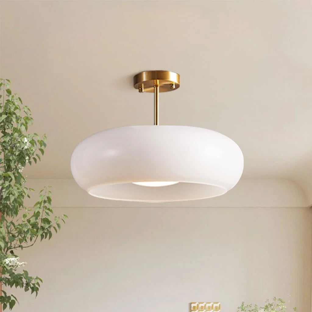 Semi Flush Mount Ceiling Light Modern Bauhaus with Round Glass Shade