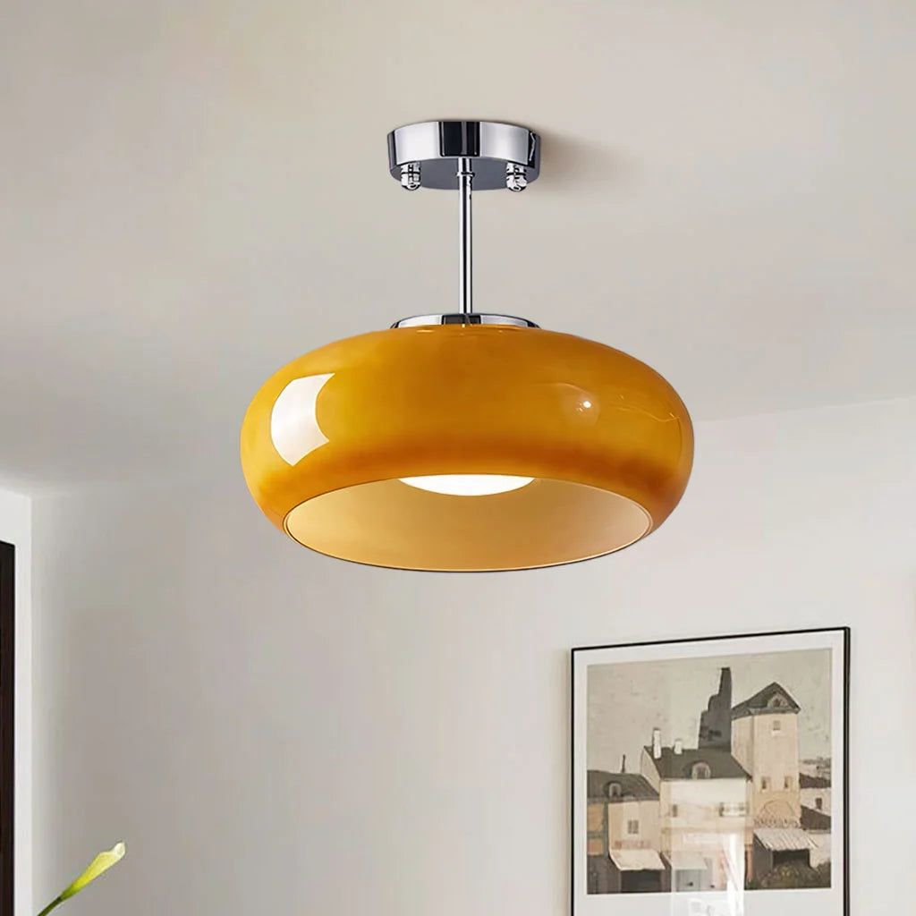 Semi Flush Mount Ceiling Light Modern Bauhaus with Round Glass Shade