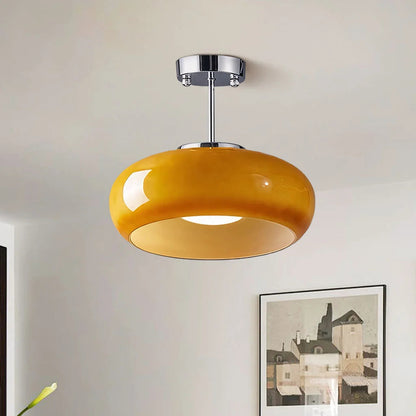 Semi Flush Mount Ceiling Light Modern Bauhaus with Round Glass Shade