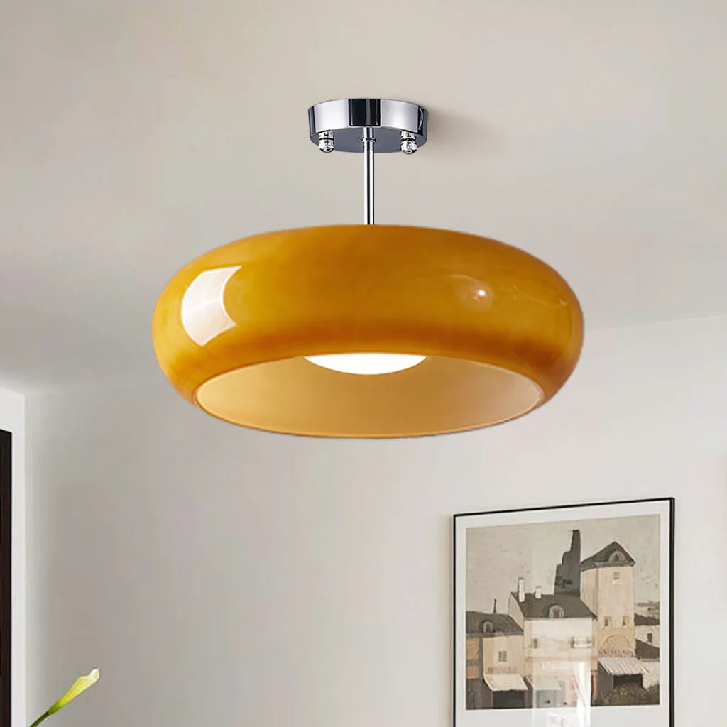 Semi Flush Mount Ceiling Light Modern Bauhaus with Round Glass Shade