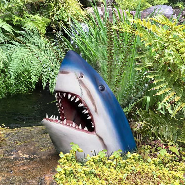 Shark Garden Sculpture with Open Mouth and Realistic Detailing