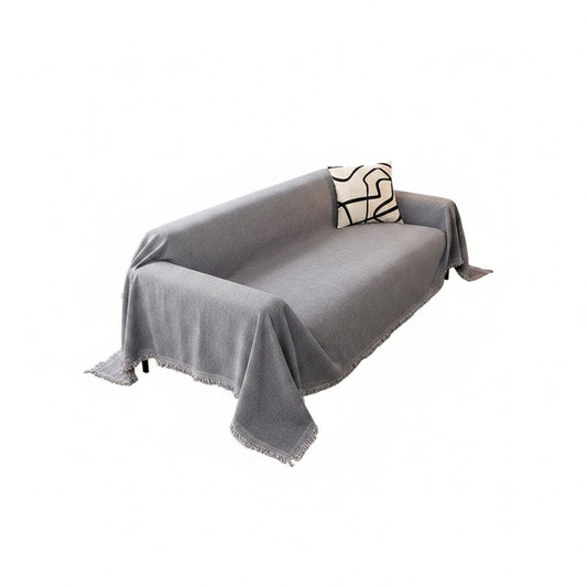 Sofa Cover Throw Blanket with Fringe Trim and Herringbone Texture