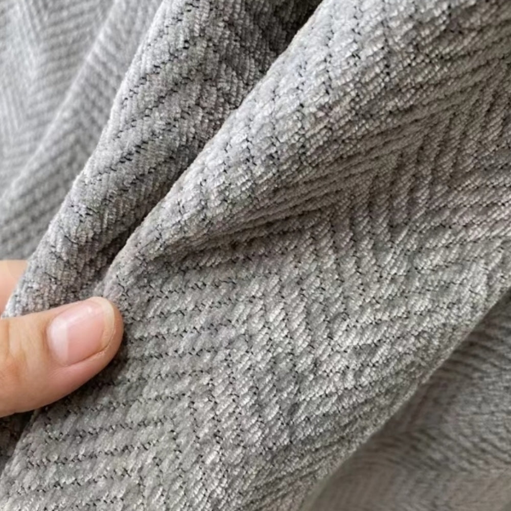 Sofa Cover Throw Blanket with Fringe Trim and Herringbone Texture