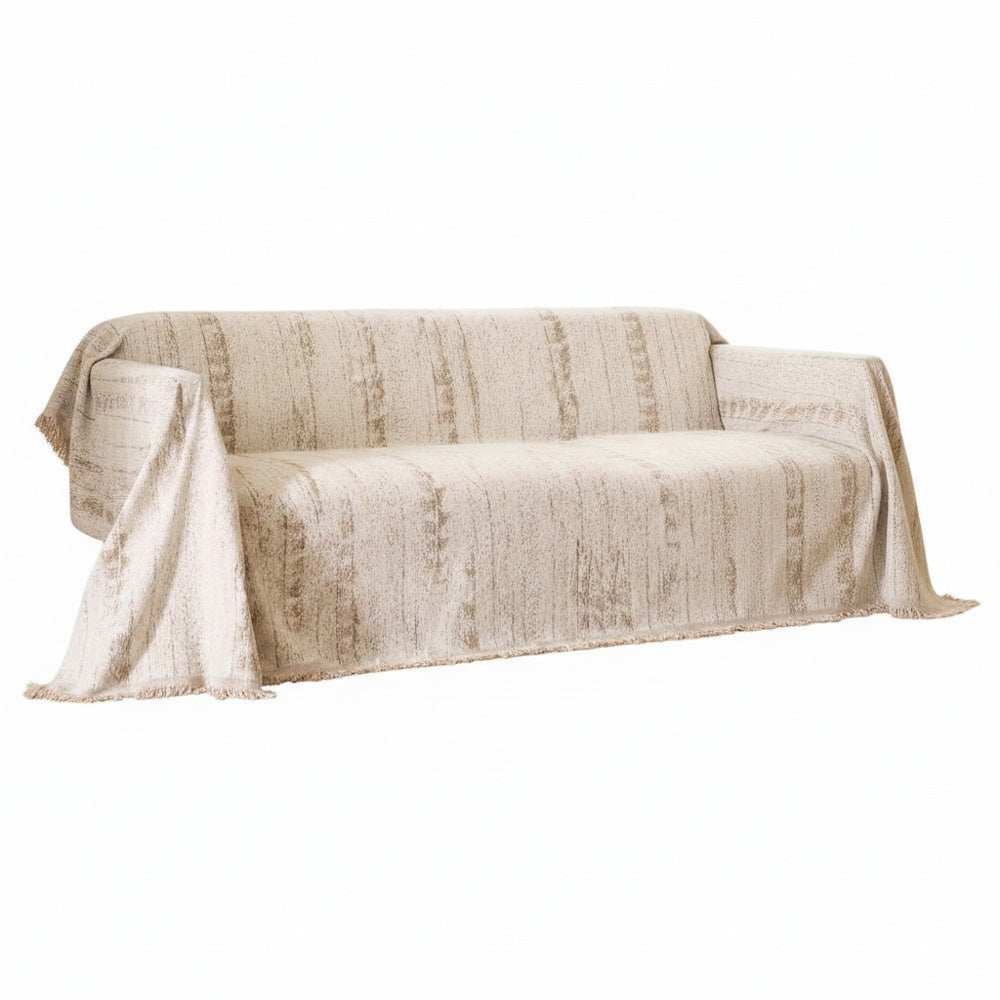 Sofa Cover Throw with Fringe Trim and Abstract Texture Pattern