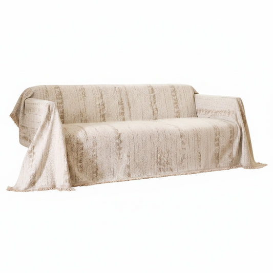 Sofa Cover Throw with Fringe Trim and Abstract Texture Pattern